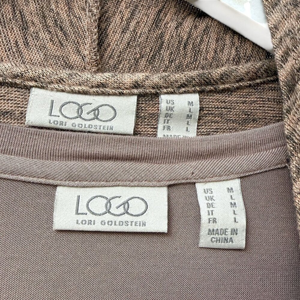 LOGO Lori Goldstein Vest & Tee Set Medium Pink Stretch Casual Boho Womens Top - Picture 6 of 10